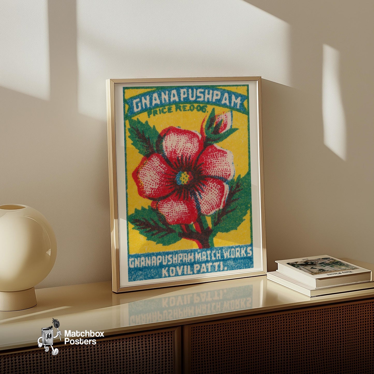 Red Flower - vintage matchbox label print - size comparison