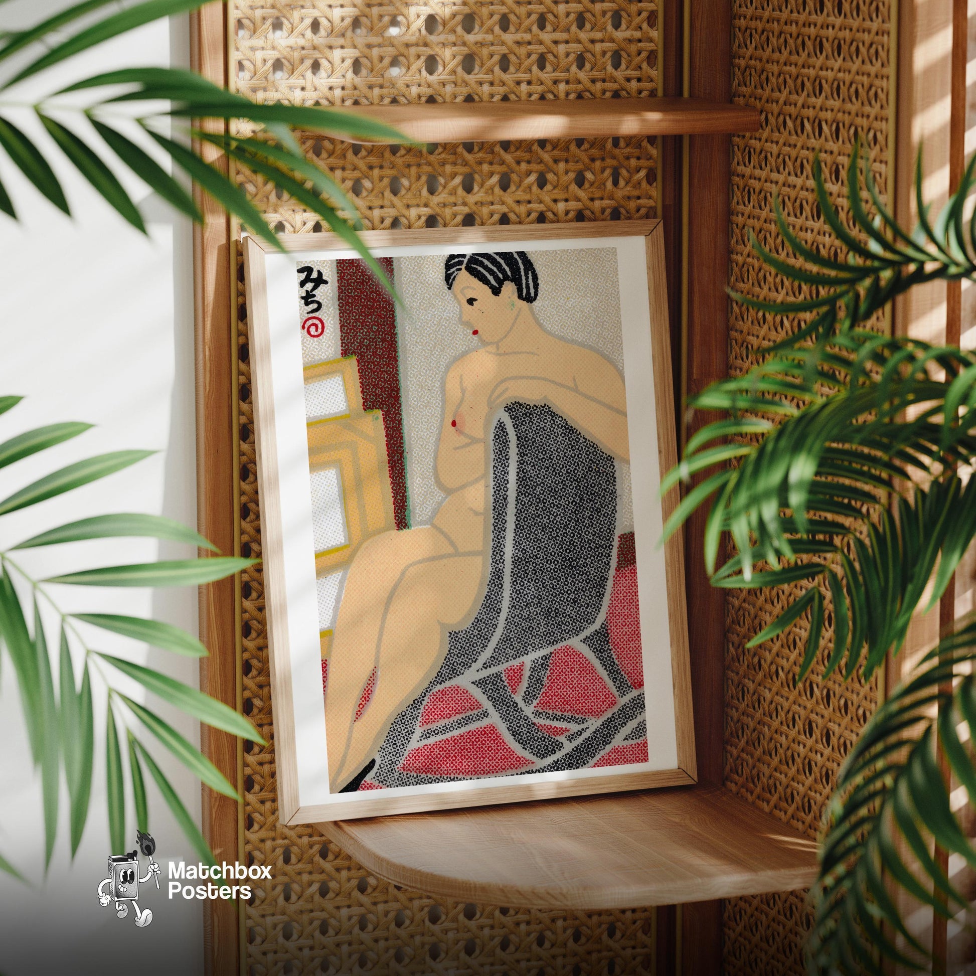 Lounging Woman - vintage matchbox label print - office wall