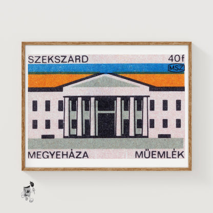 Illustration Of A Government Building - vintage matchbox label print