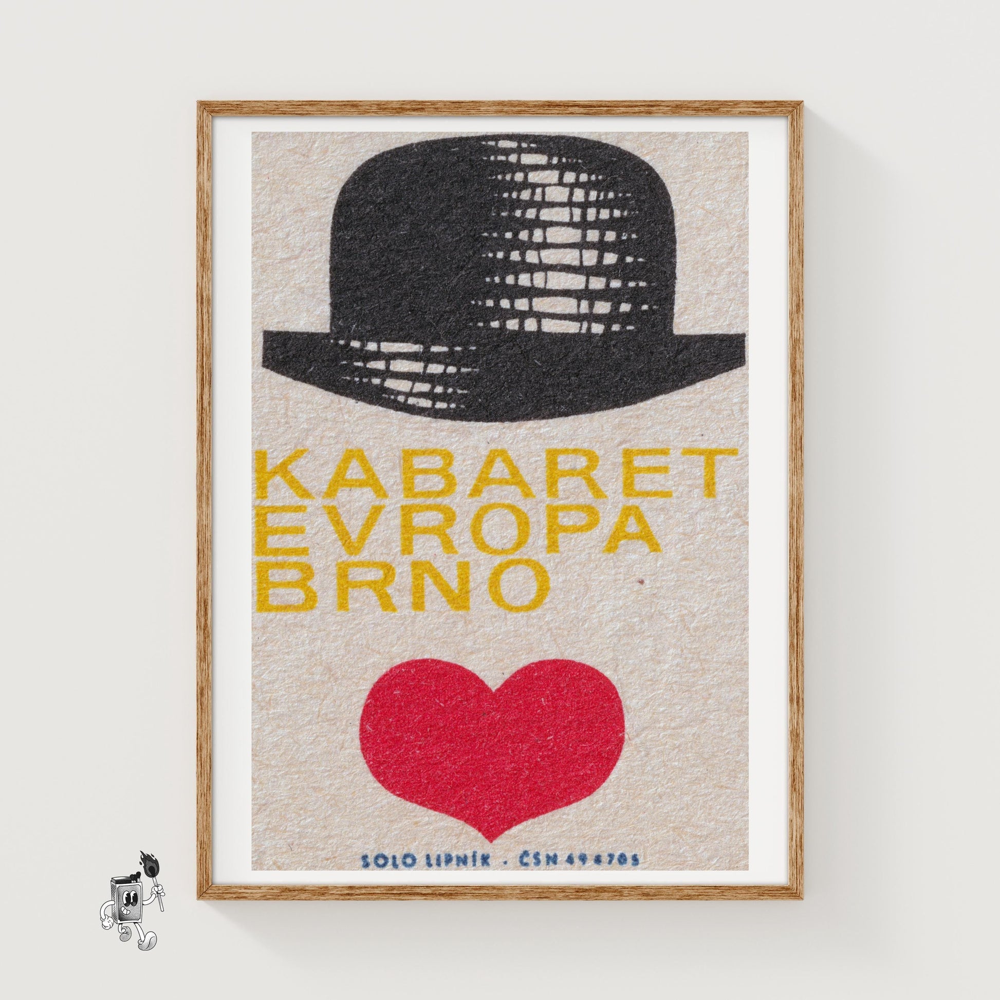 Bowler Hat with Heart - vintage matchbox label print