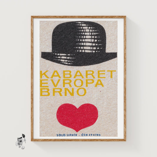 Bowler Hat with Heart - vintage matchbox label print