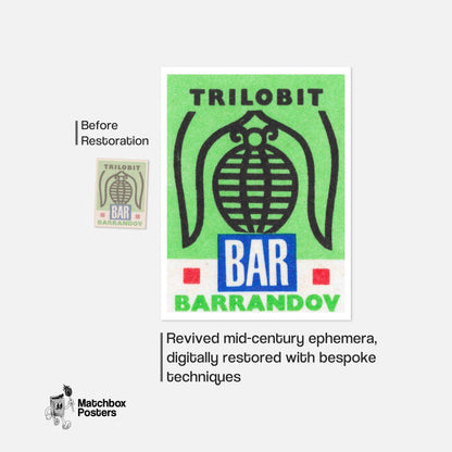 Trilobit Bar - vintage matchbox label print - framed wall art preview