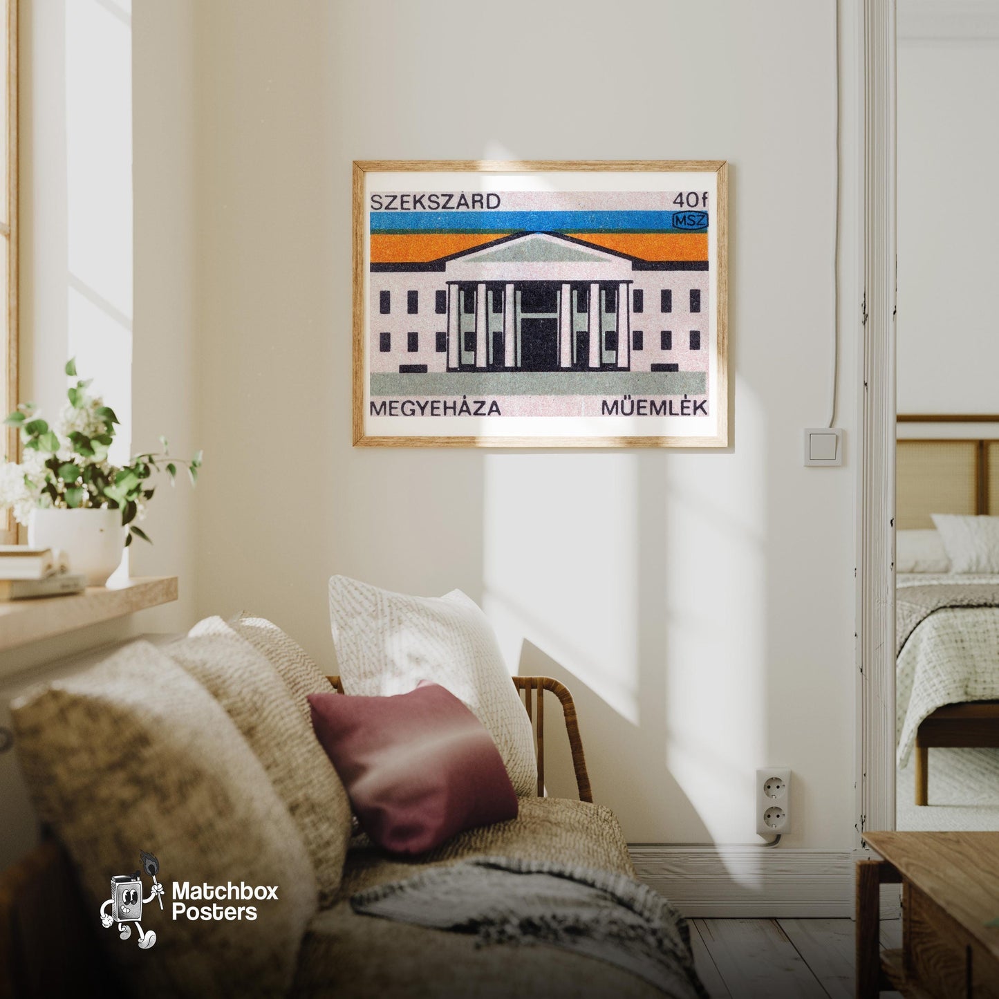 Illustration Of A Government Building - vintage matchbox label print - living room mockup