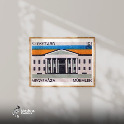 Illustration Of A Government Building - vintage matchbox label print - bedroom mockup