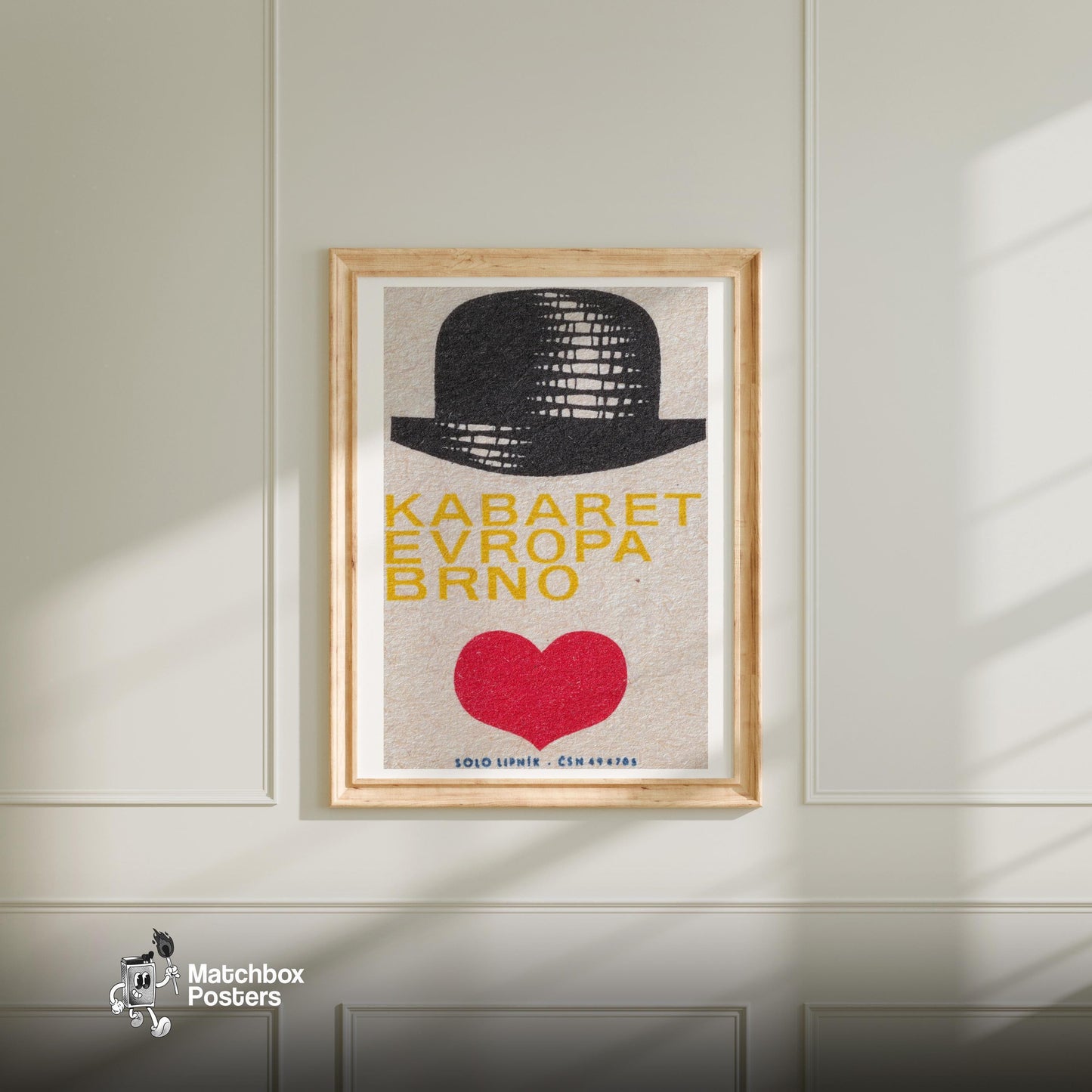 Bowler Hat with Heart - vintage matchbox label print - bedroom mockup