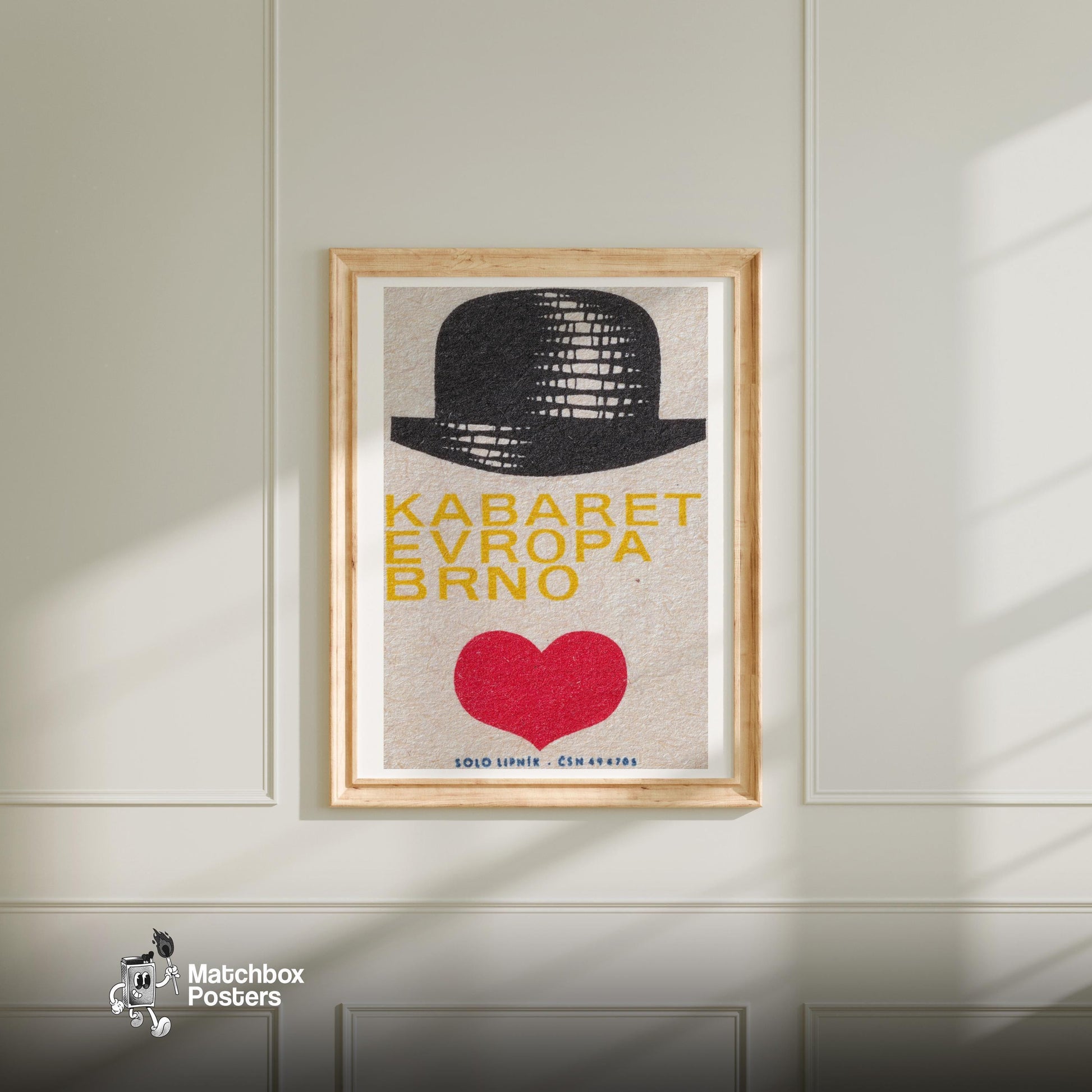 Bowler Hat with Heart - vintage matchbox label print - bedroom mockup