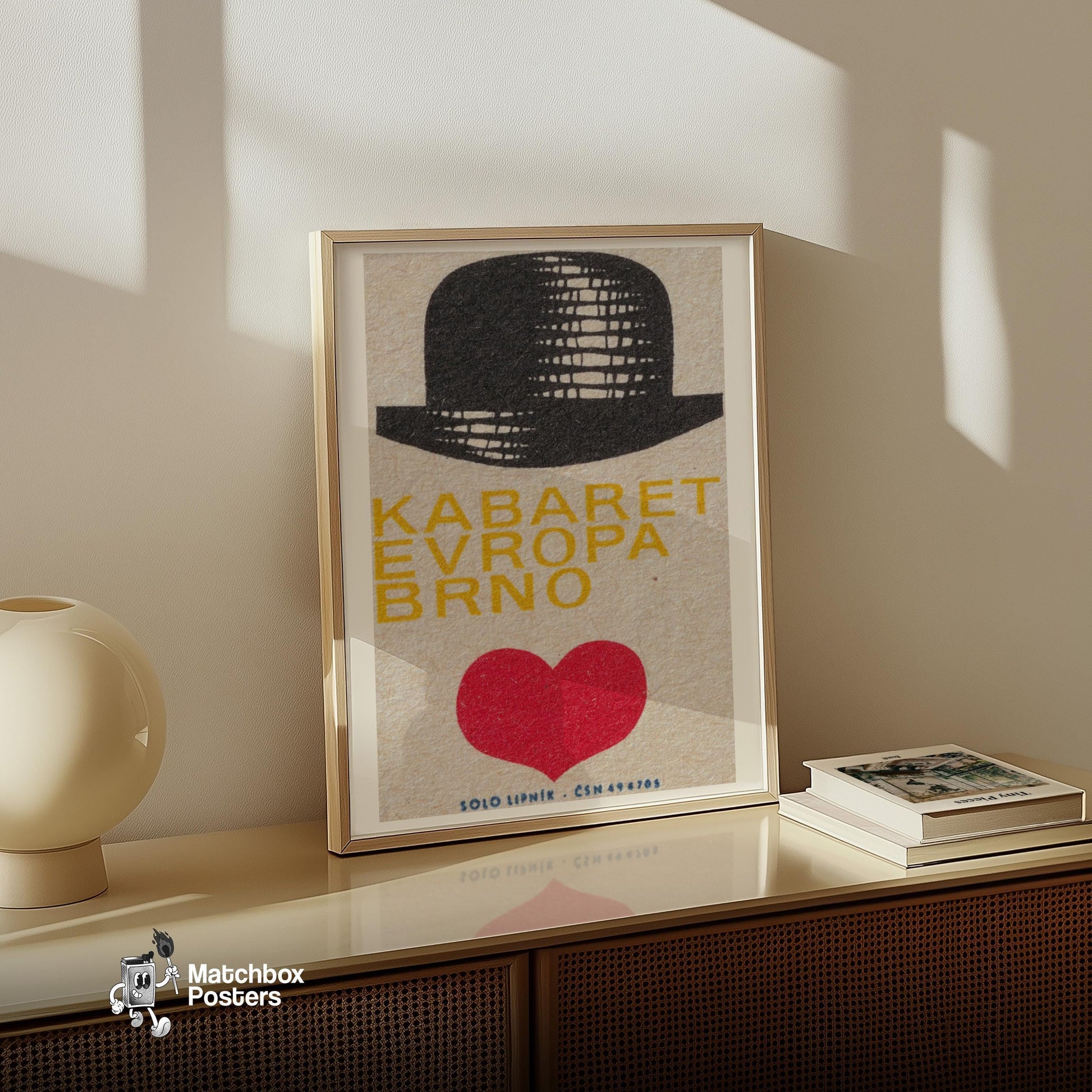 Bowler Hat with Heart - vintage matchbox label print - size comparison