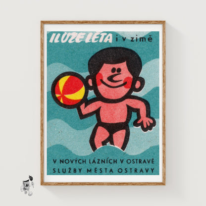 Beach Swimmer - vintage matchbox label print