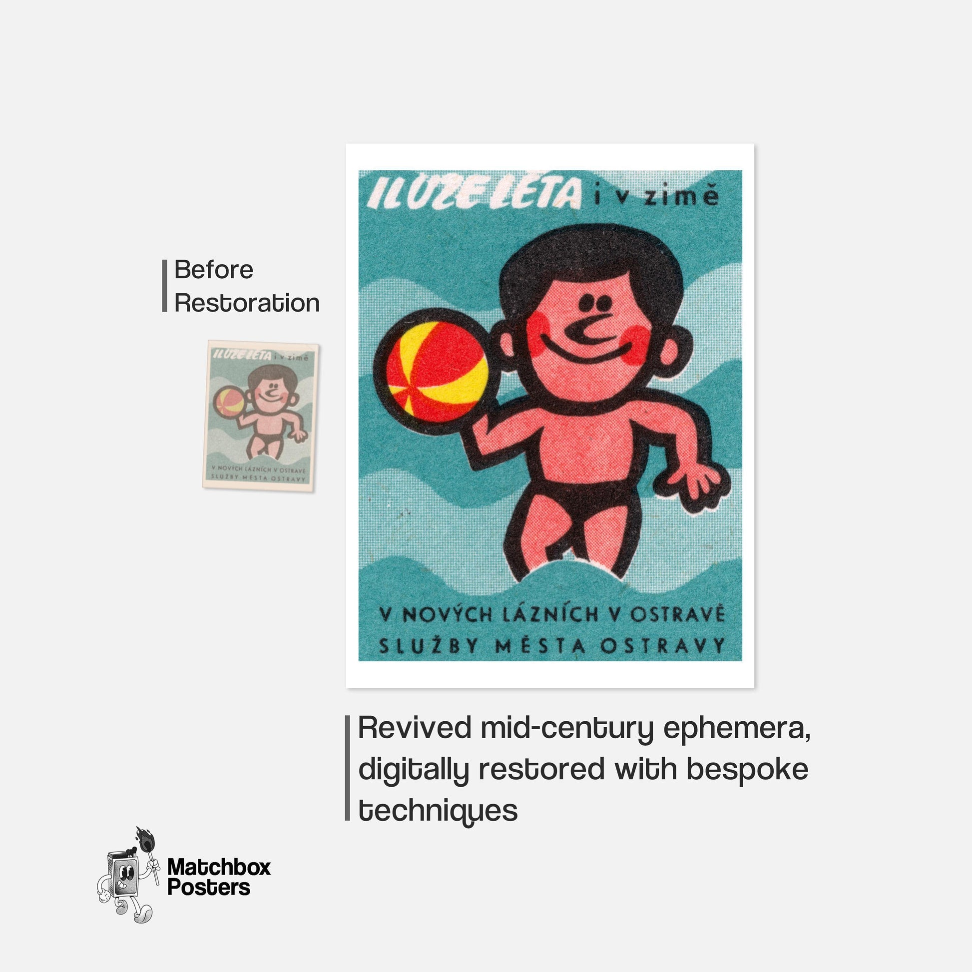 Beach Swimmer - vintage matchbox label print - framed wall art preview