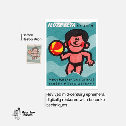 Beach Swimmer - vintage matchbox label print - framed wall art preview