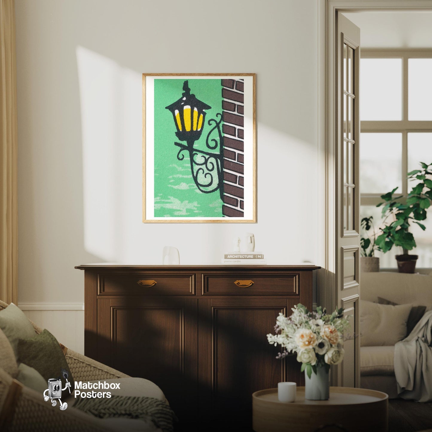 Street Light - vintage matchbox label print - living room mockup
