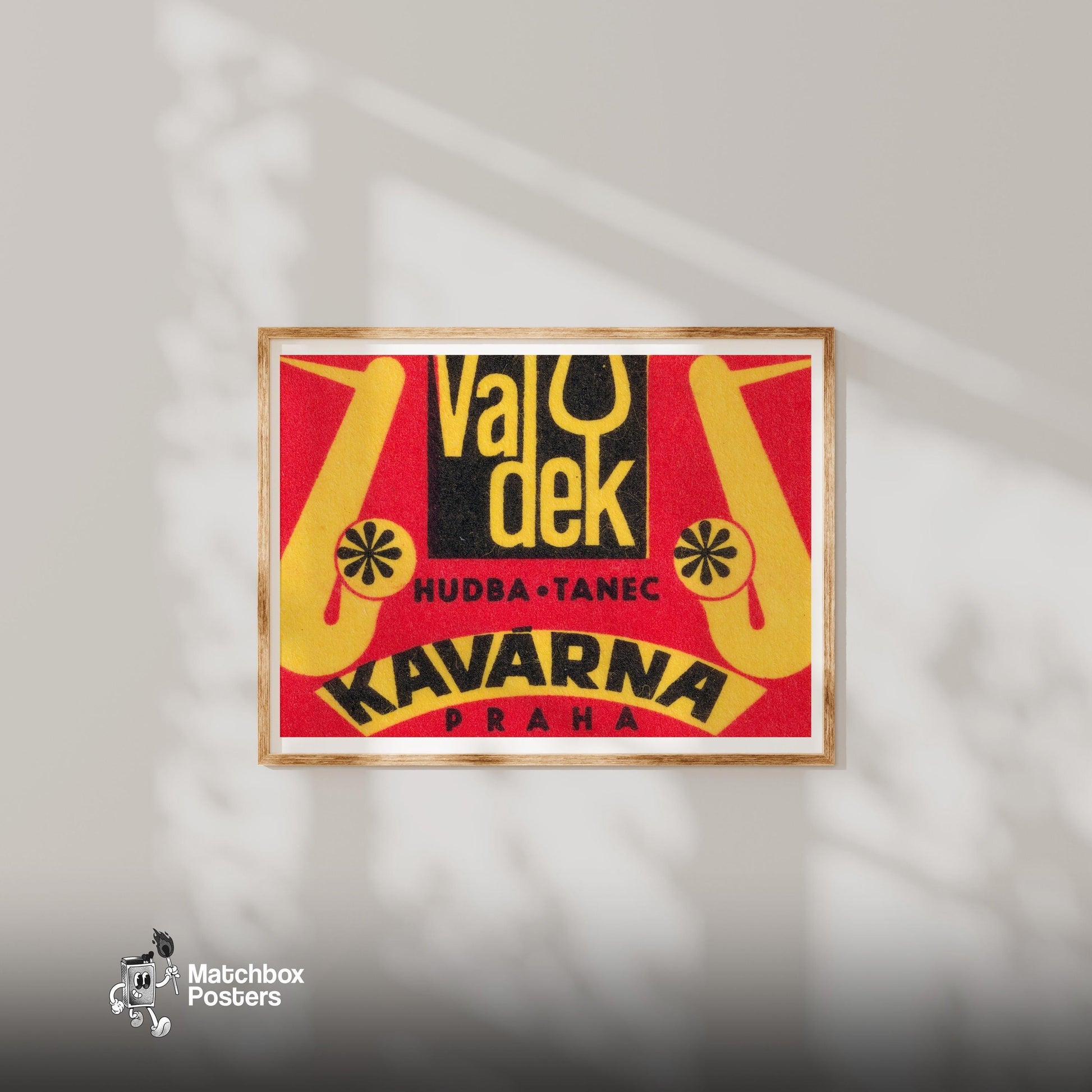 Text Czechoslovakia Mid-Century Matchbox Label - vintage matchbox label print - bedroom mockup