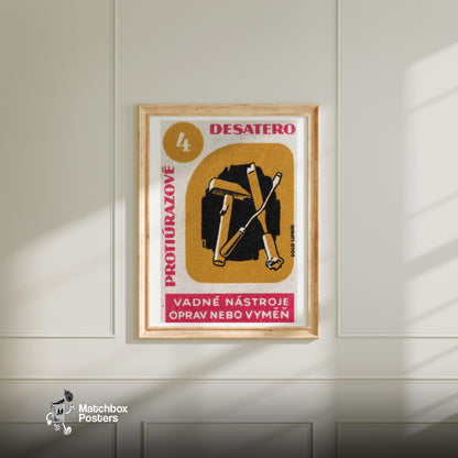 Replace Broken Tools! - vintage matchbox label print - bedroom mockup