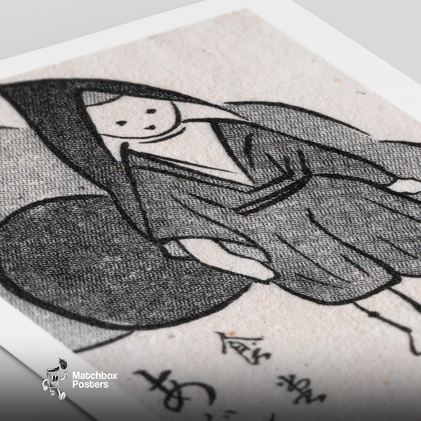 Japanese Man in Cloak - vintage matchbox label print - close-up detail