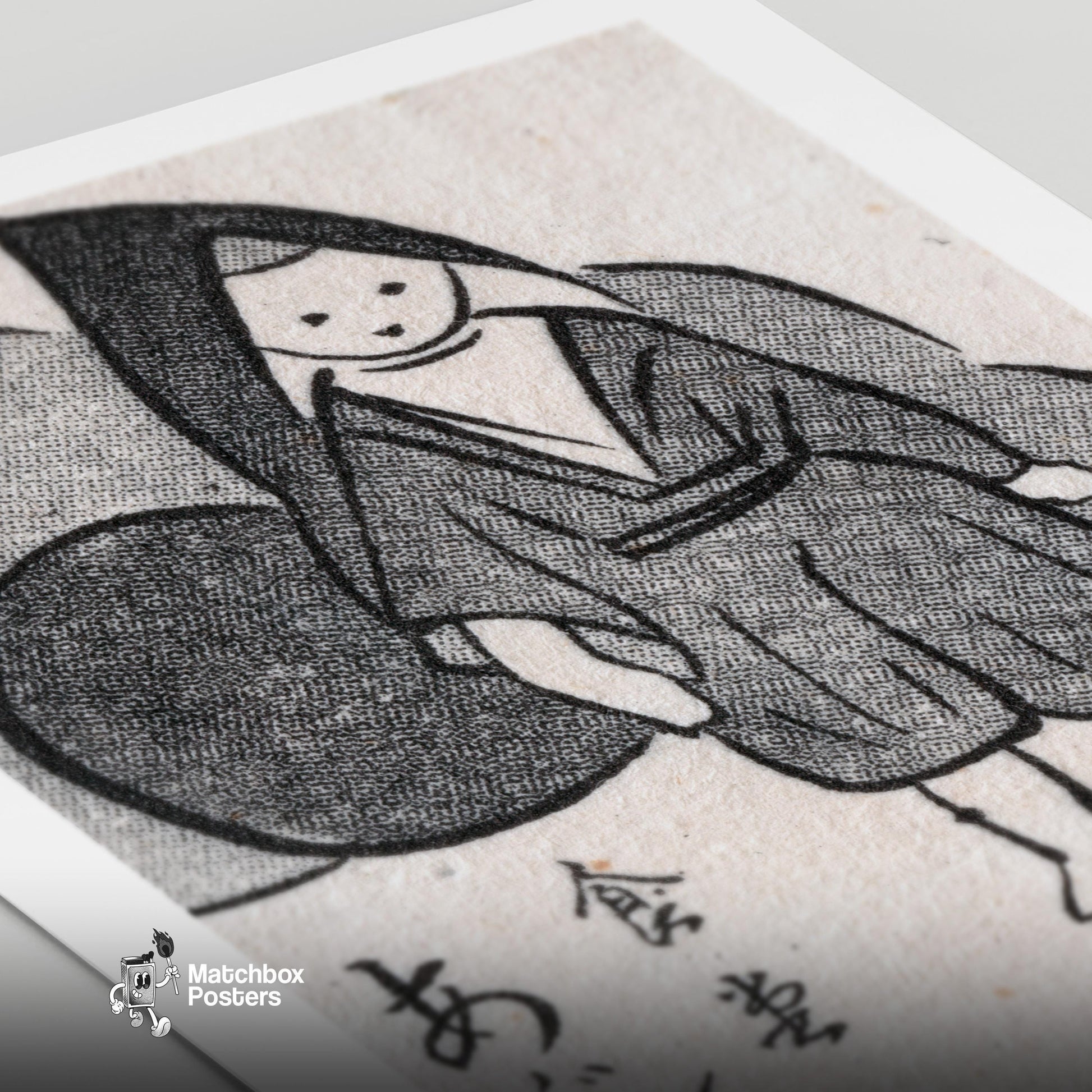 Japanese Man in Cloak - vintage matchbox label print - close-up detail