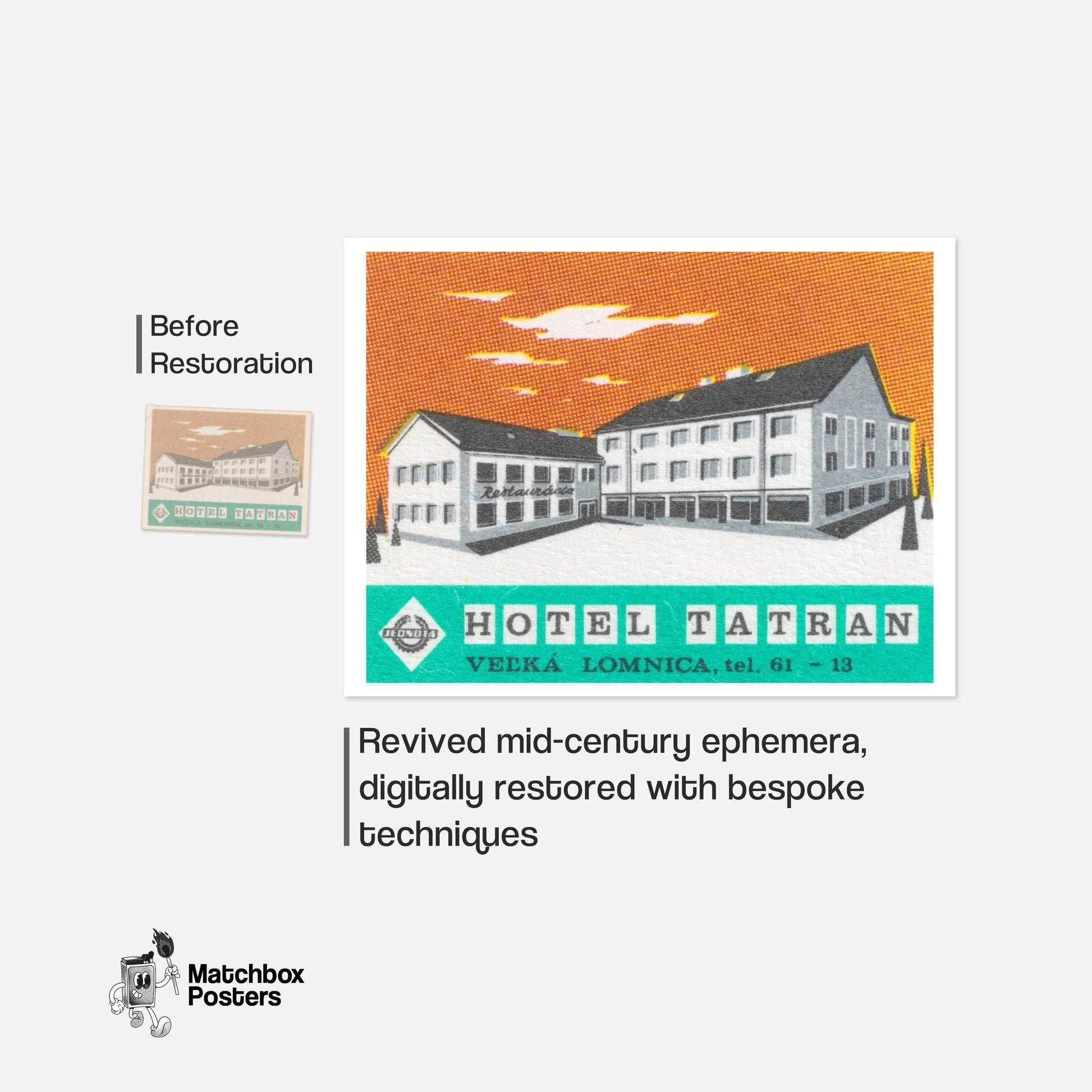Hotel Tatran - vintage matchbox label print - framed wall art preview
