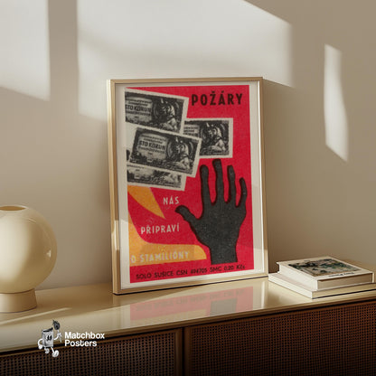 Black Hand Silhouette - vintage matchbox label print - size comparison