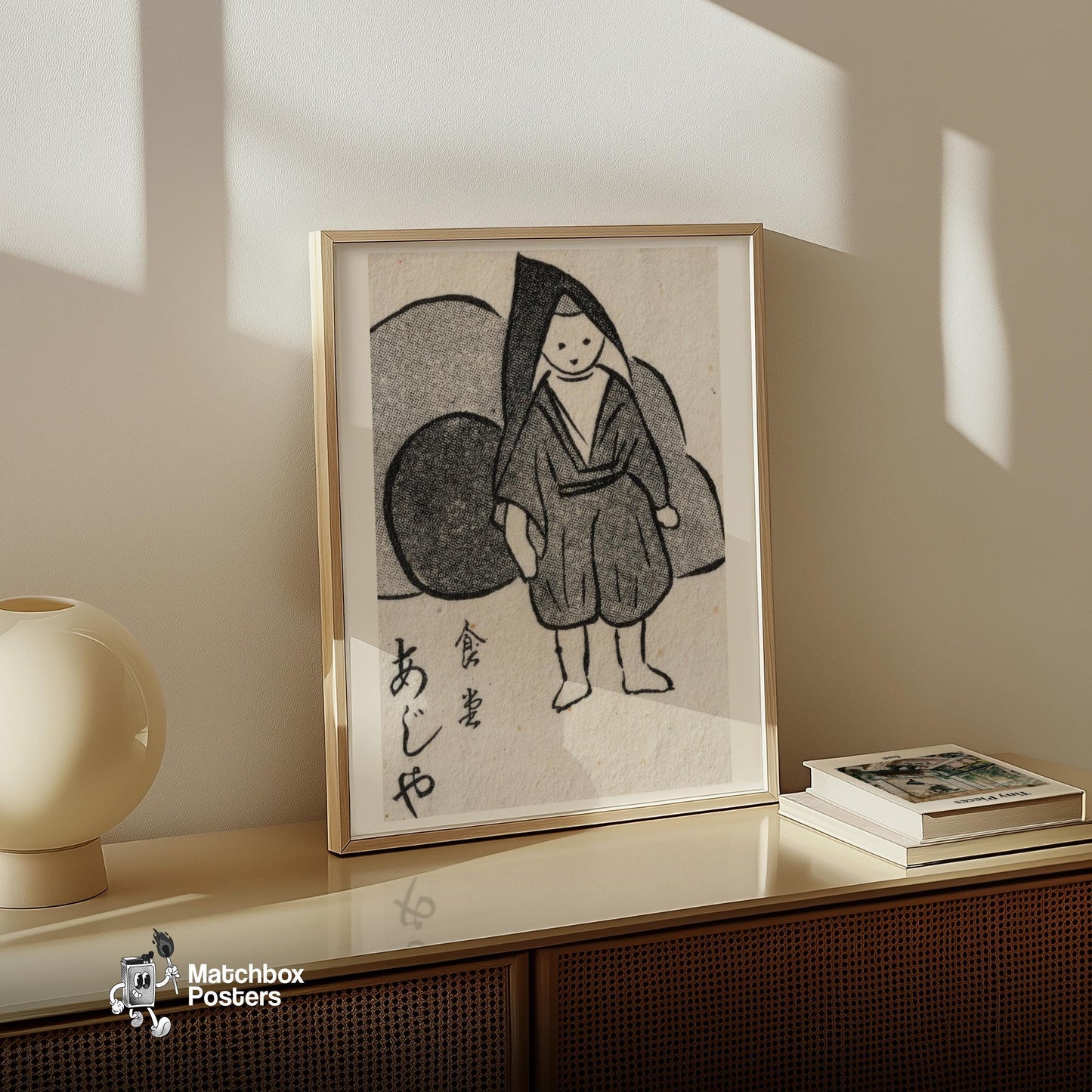 Japanese Man in Cloak - vintage matchbox label print - size comparison