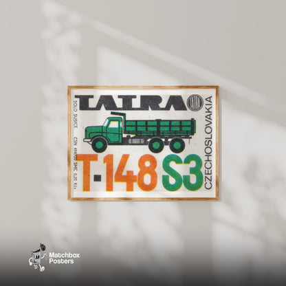 Medium Green Truck - vintage matchbox label print - bedroom mockup