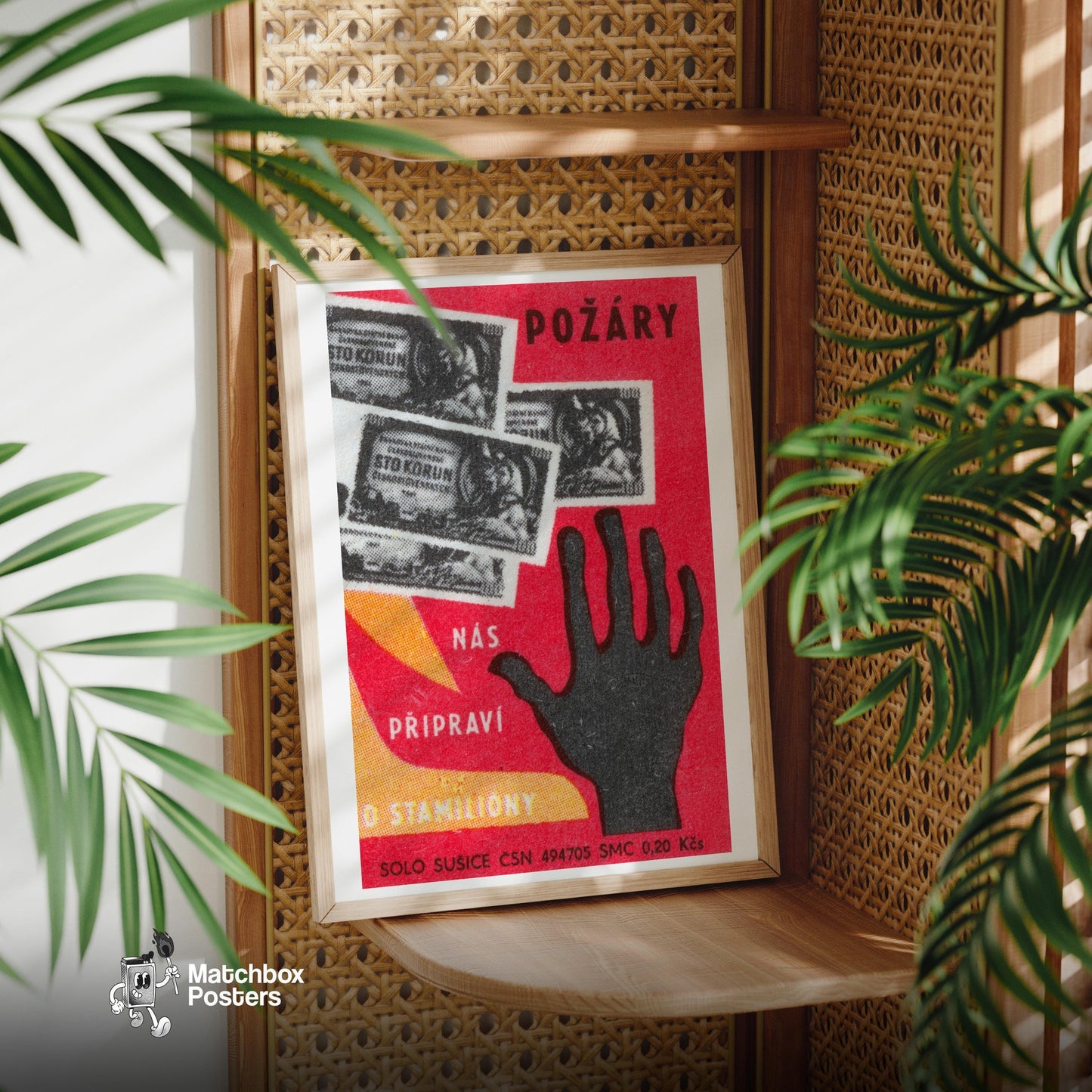Black Hand Silhouette - vintage matchbox label print - office wall