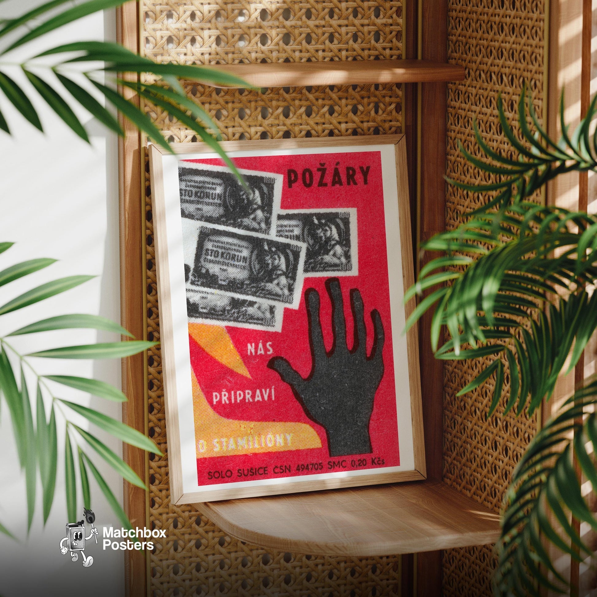 Black Hand Silhouette - vintage matchbox label print - office wall