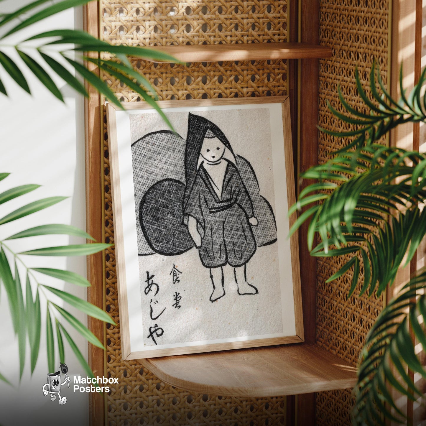 Japanese Man in Cloak - vintage matchbox label print - office wall