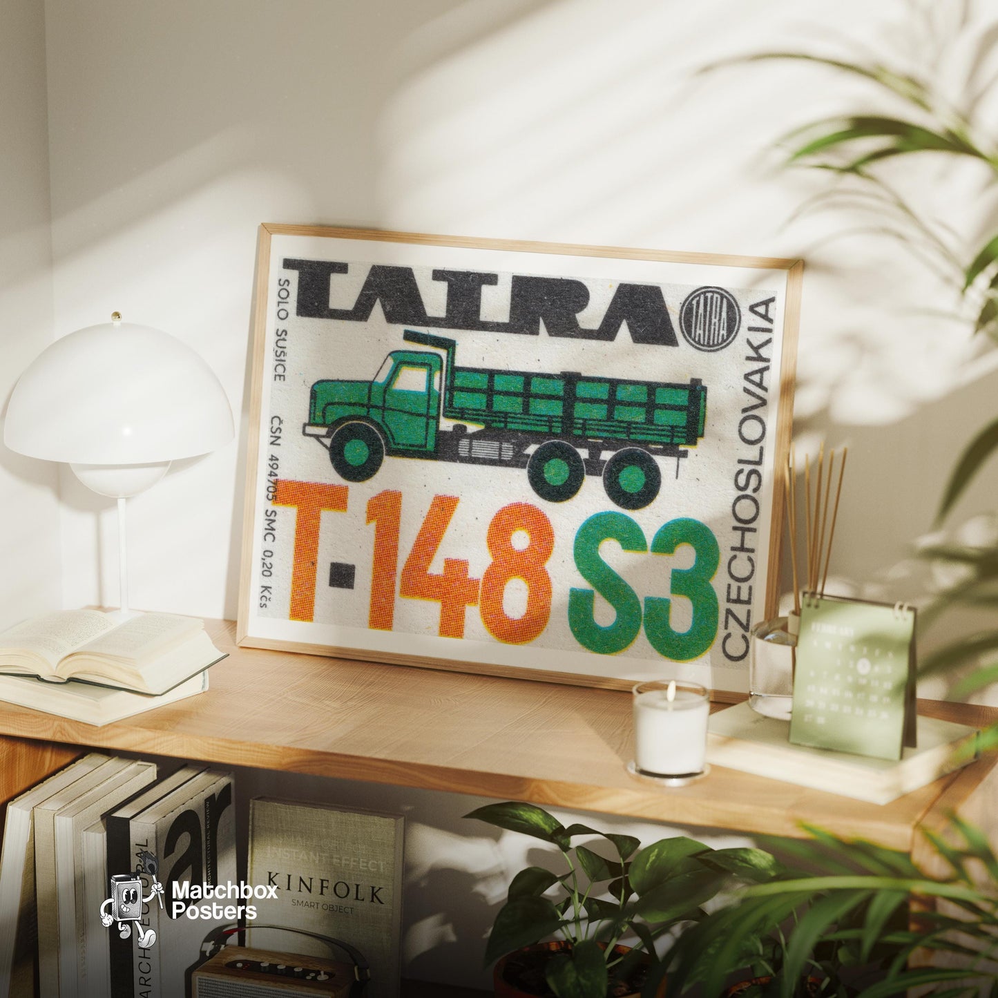 Medium Green Truck - vintage matchbox label print - office wall