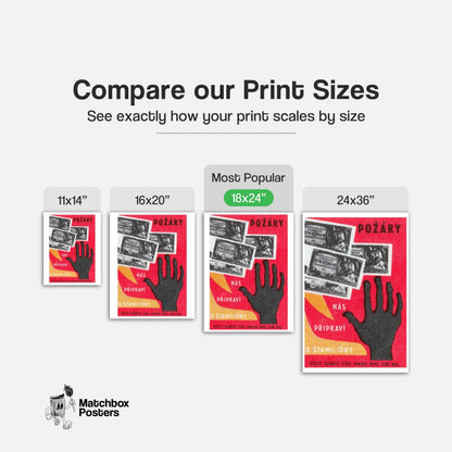 Black Hand Silhouette - vintage matchbox label print - gallery wall preview