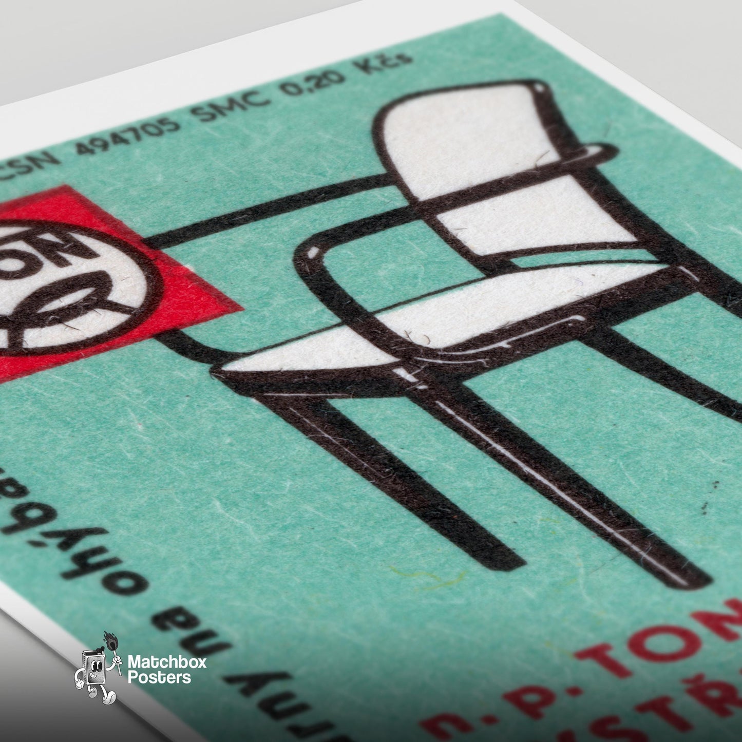 Modern Black Chair - vintage matchbox label print - close-up detail