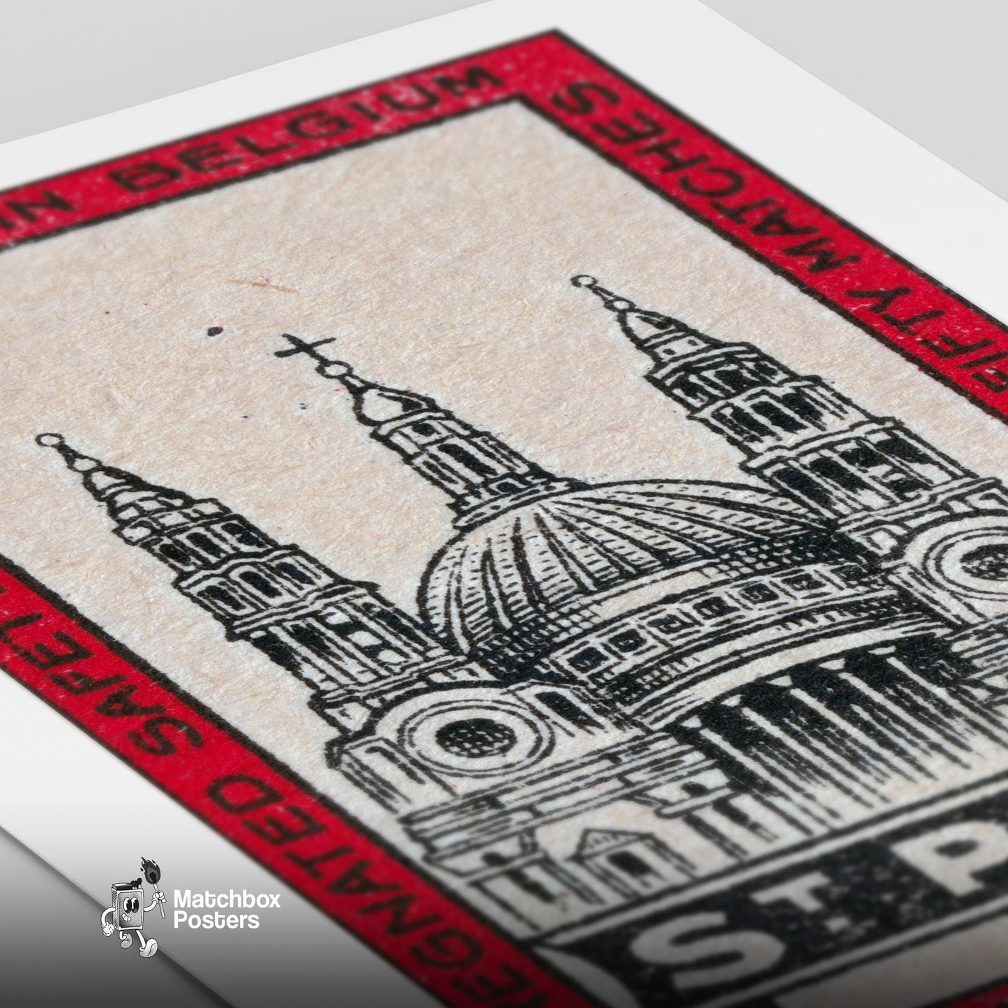 St. Paul's Cathedral - vintage matchbox label print - close-up detail