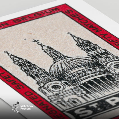 St. Paul's Cathedral - vintage matchbox label print - close-up detail