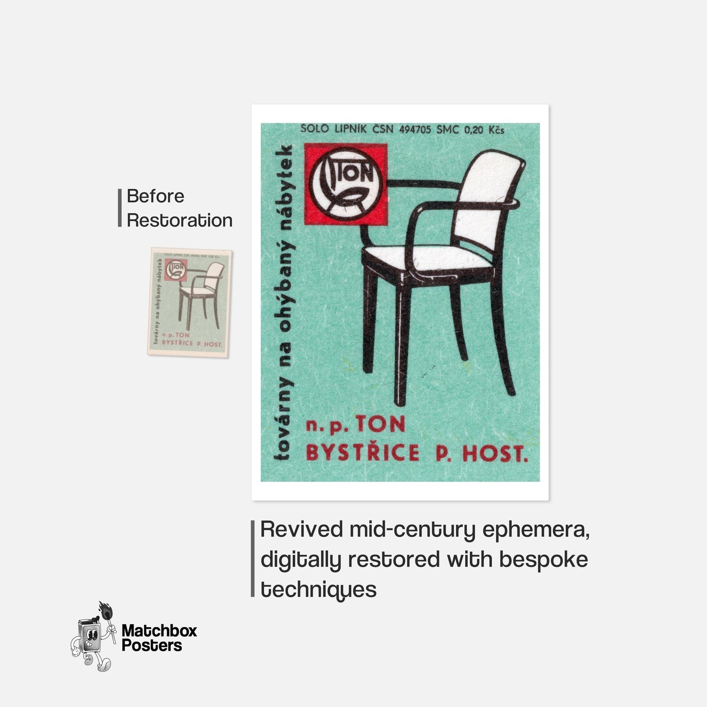 Modern Black Chair - vintage matchbox label print - framed wall art preview