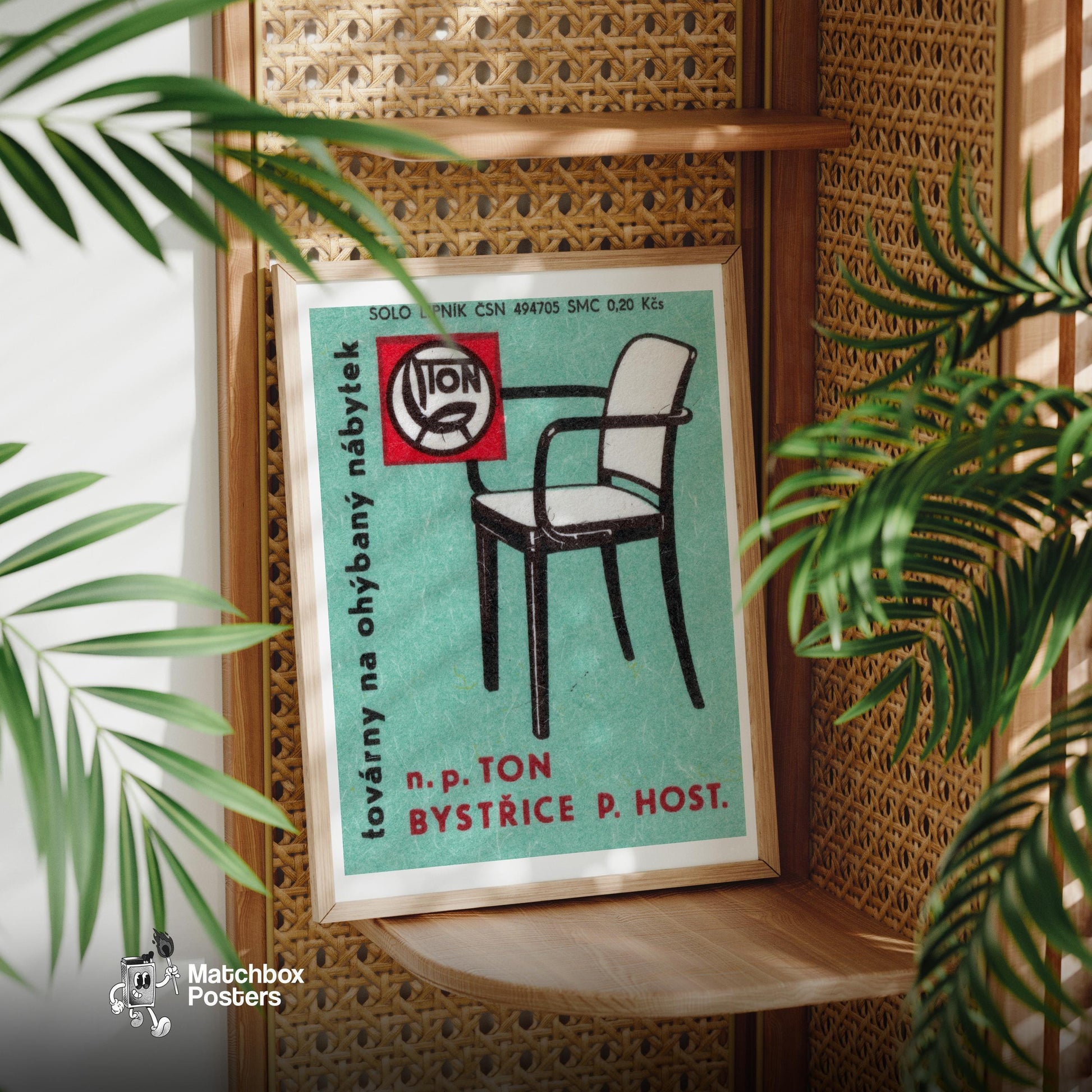 Modern Black Chair - vintage matchbox label print - office wall