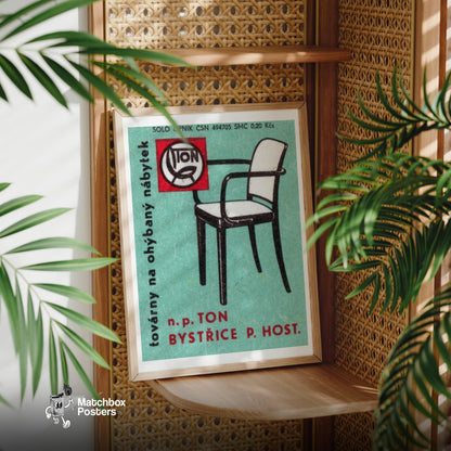 Modern Black Chair - vintage matchbox label print - office wall