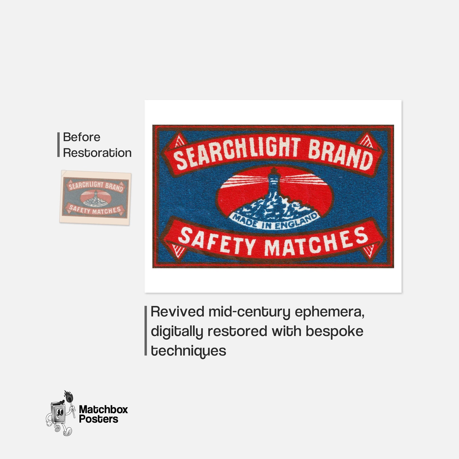 Lighthouse - vintage matchbox label print - framed wall art preview