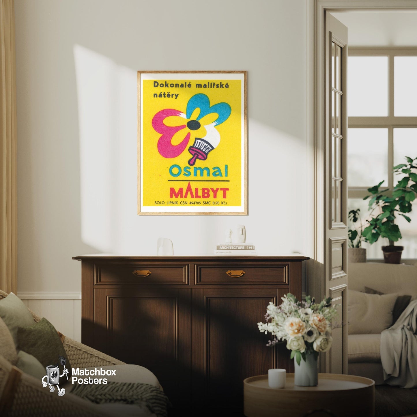 Paint Company Advert - vintage matchbox label print - living room mockup