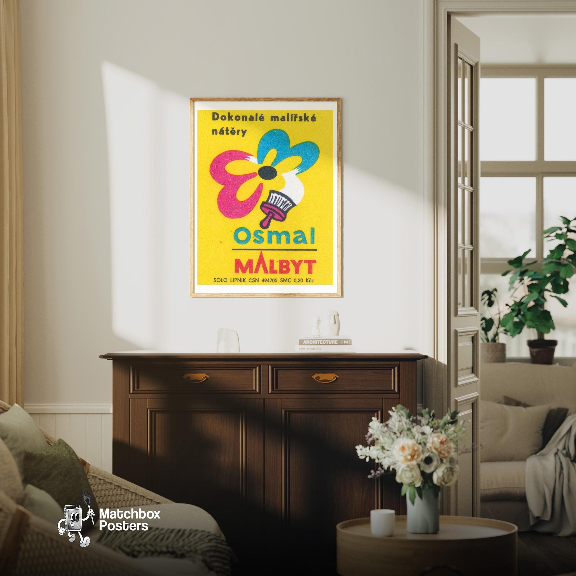 Paint Company Advert - vintage matchbox label print - living room mockup