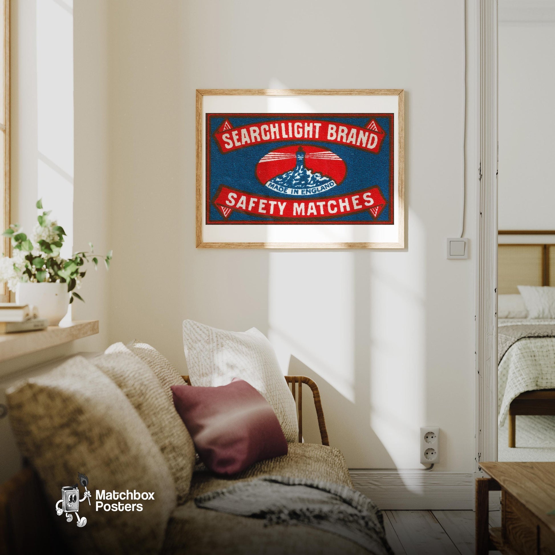 Lighthouse - vintage matchbox label print - living room mockup