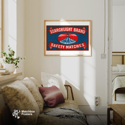 Lighthouse - vintage matchbox label print - living room mockup