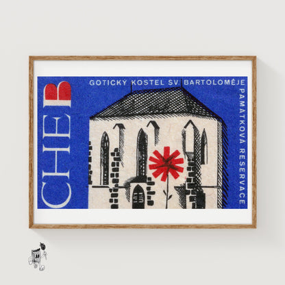 Red Flower House - vintage matchbox label print