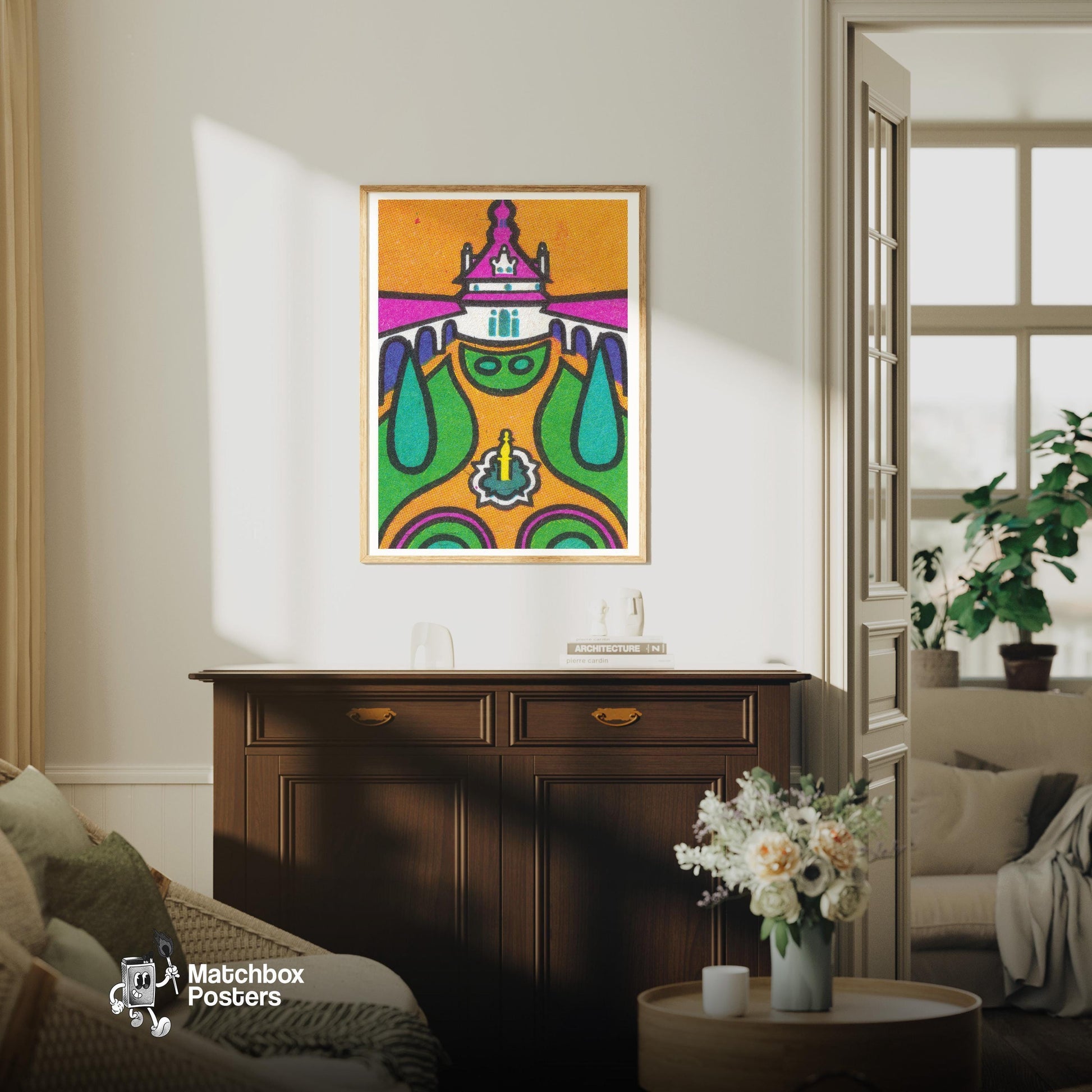 Dome Building - vintage matchbox label print - living room mockup