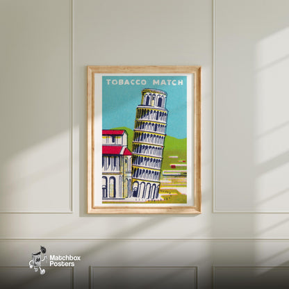 Leaning Tower of Pisa - vintage matchbox label print - bedroom mockup
