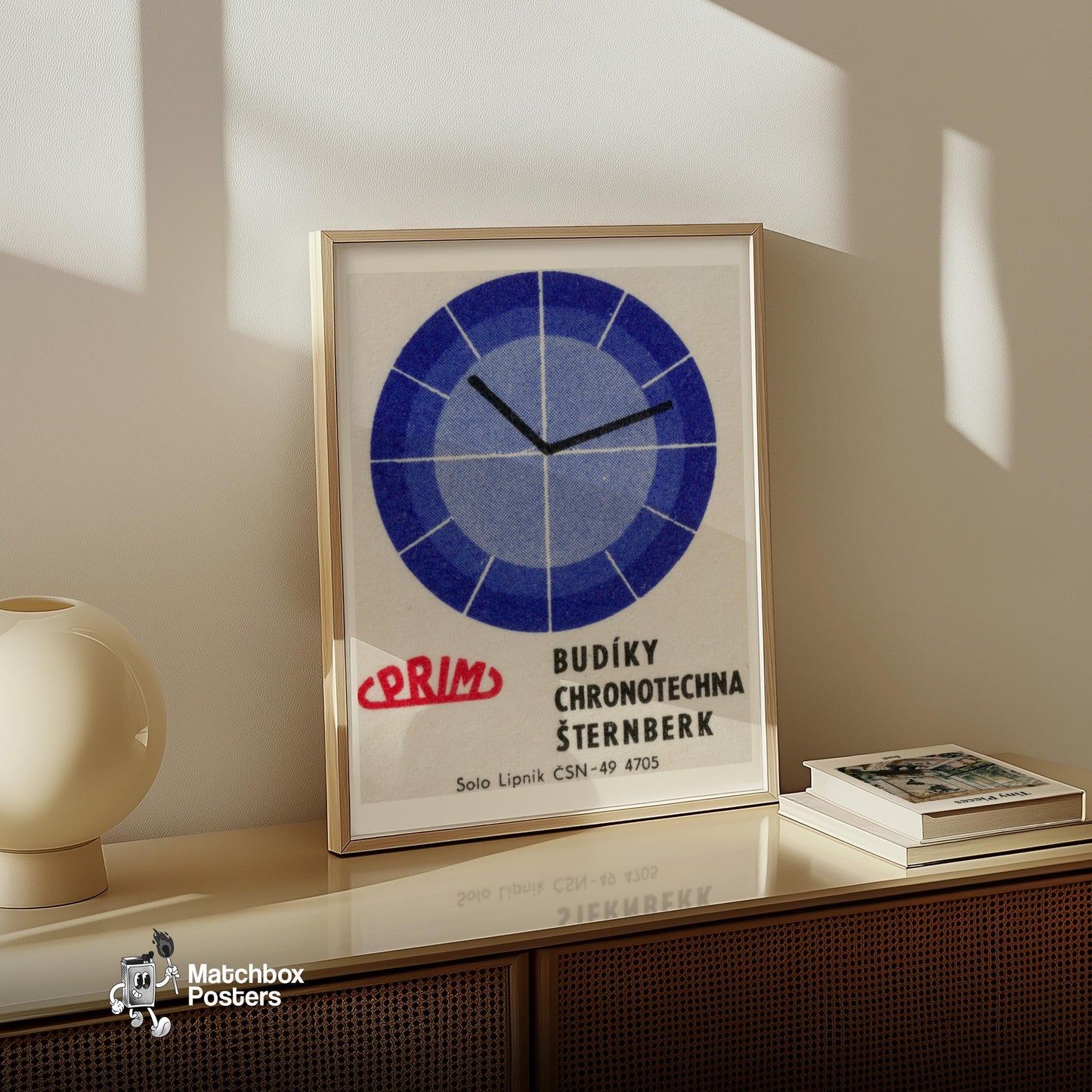 Alarm Clock - vintage matchbox label print - size comparison