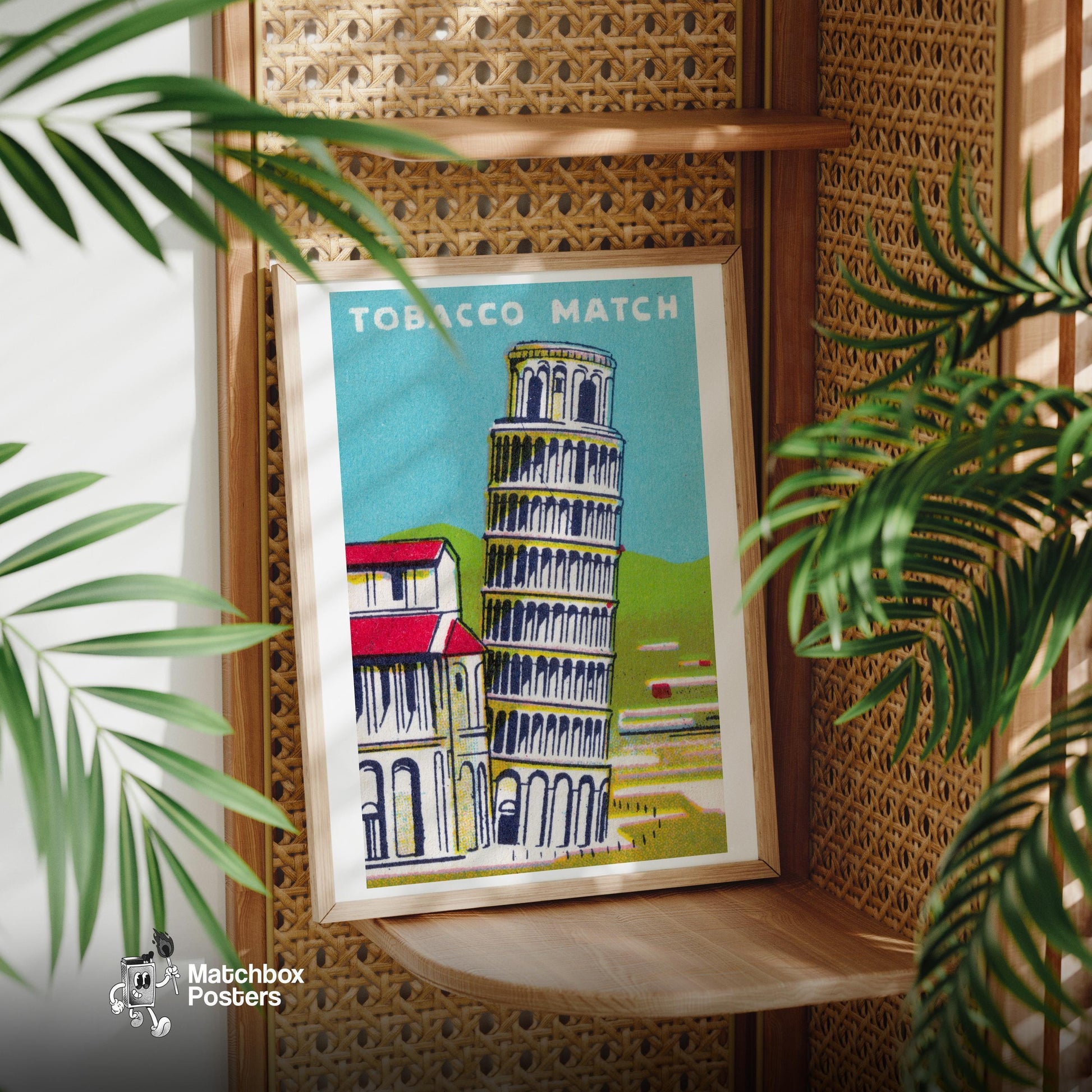 Leaning Tower of Pisa - vintage matchbox label print - office wall