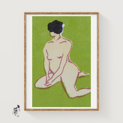 Kneeling Woman - vintage matchbox label print
