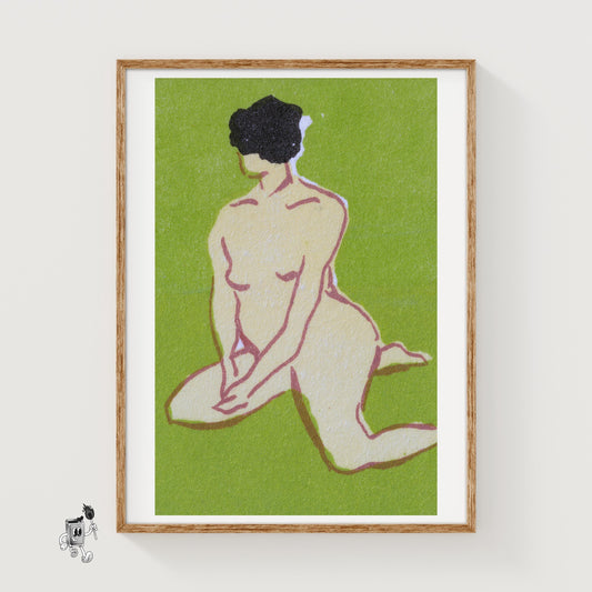 Kneeling Woman - vintage matchbox label print