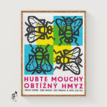 Four Flies - vintage matchbox label print