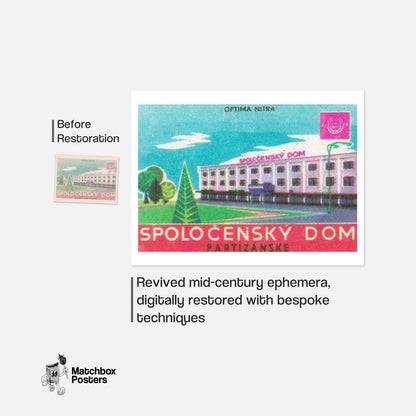 Community House - vintage matchbox label print - framed wall art preview