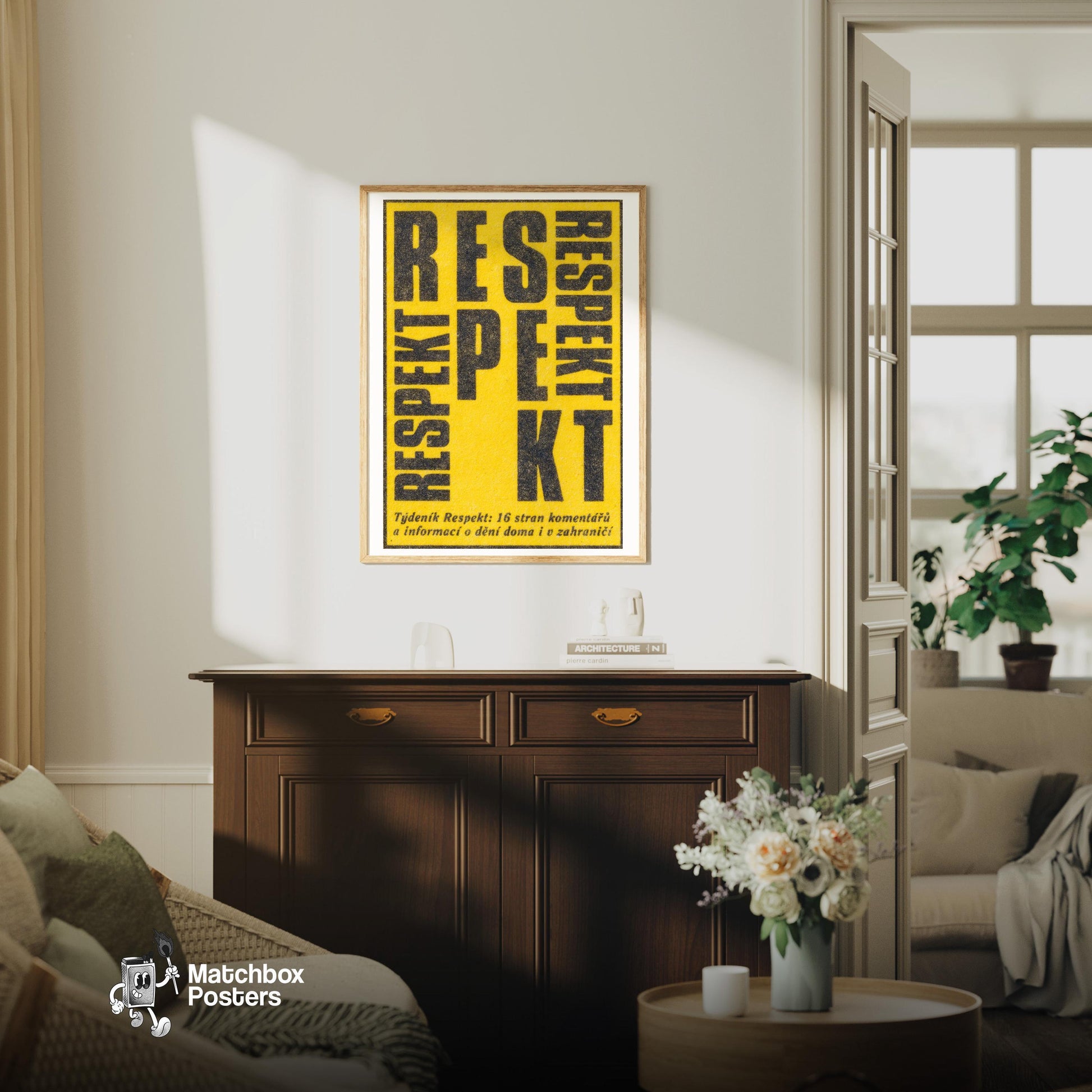 Respekt: Vintage Czech Matchbox Label - vintage matchbox label print - living room mockup