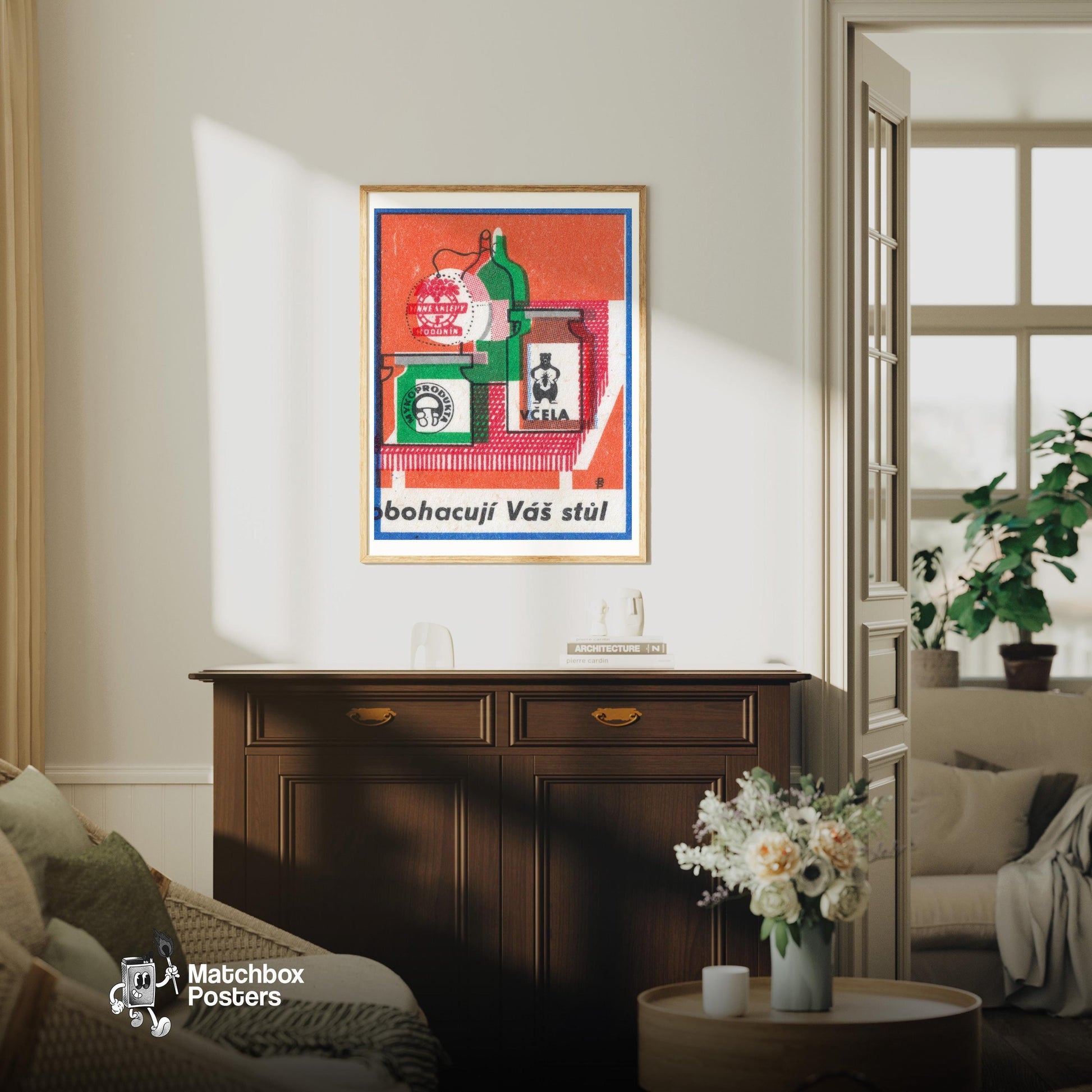 They Enrich Your Table - vintage matchbox label print - living room mockup